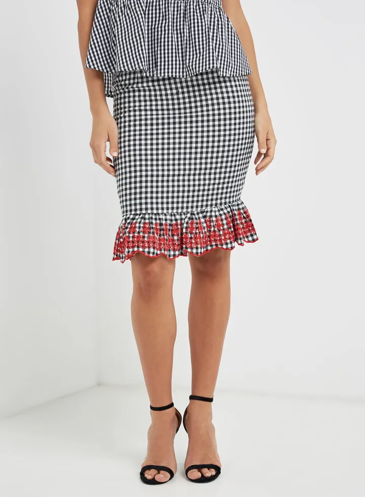 Check Frill Skirt Black