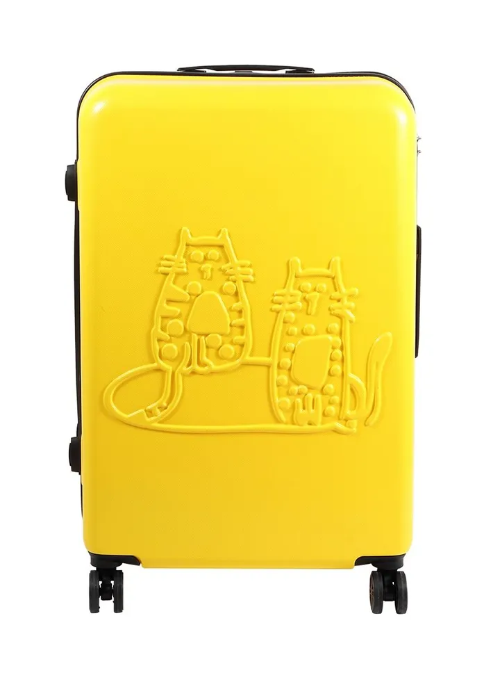 Biggdesign Lightweight Cats Design Carry On Luggage with Spinner Wheel and Lock System Yellow 28-Inch