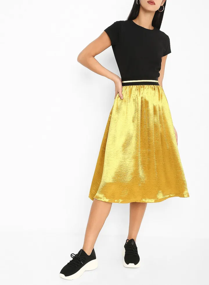 Solid Midi Skirt Gold