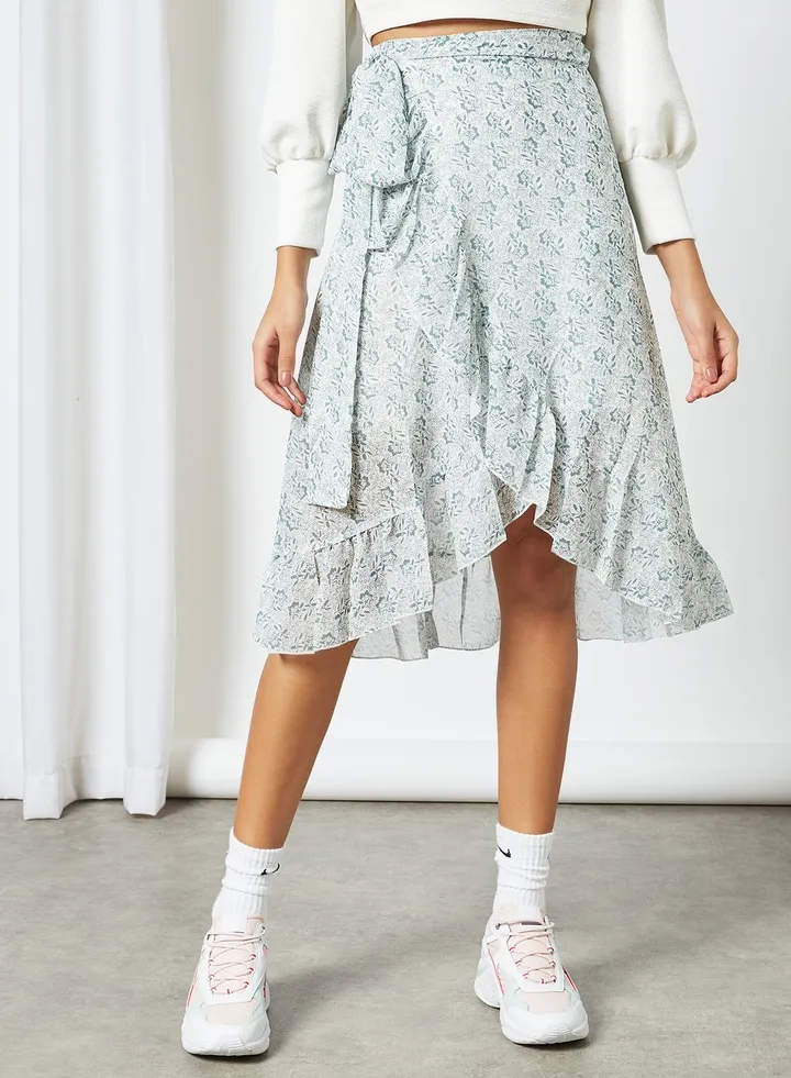 All-Over Print Midi Skirt Blue/White