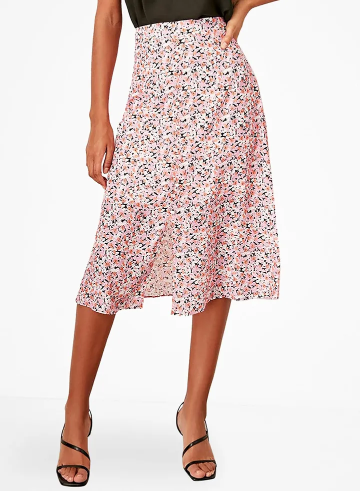 Floral Print Button Skirt Pink/White/Blue