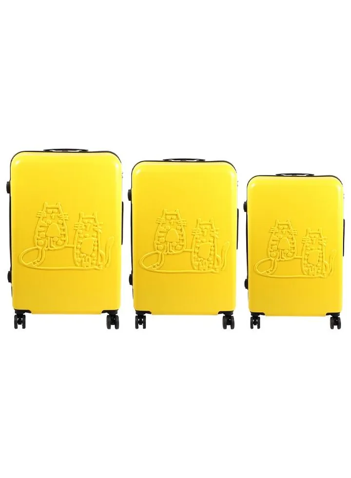 Biggdesign 3 Piece Cats Design Carry On Luggage Set Yellow