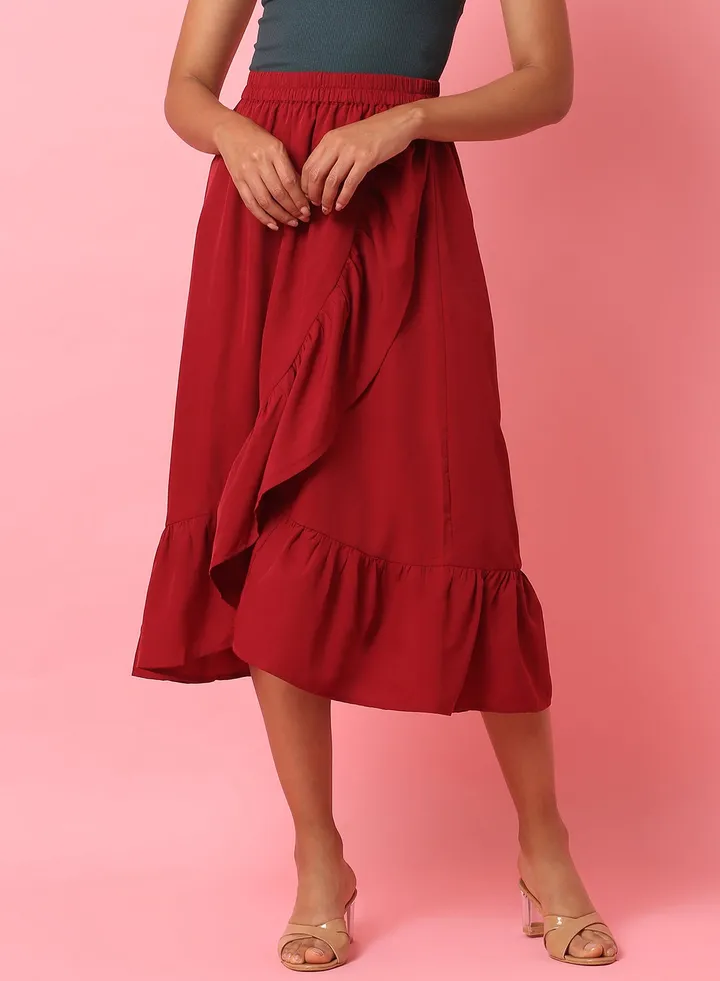 Casual Midi Skirt Maroon