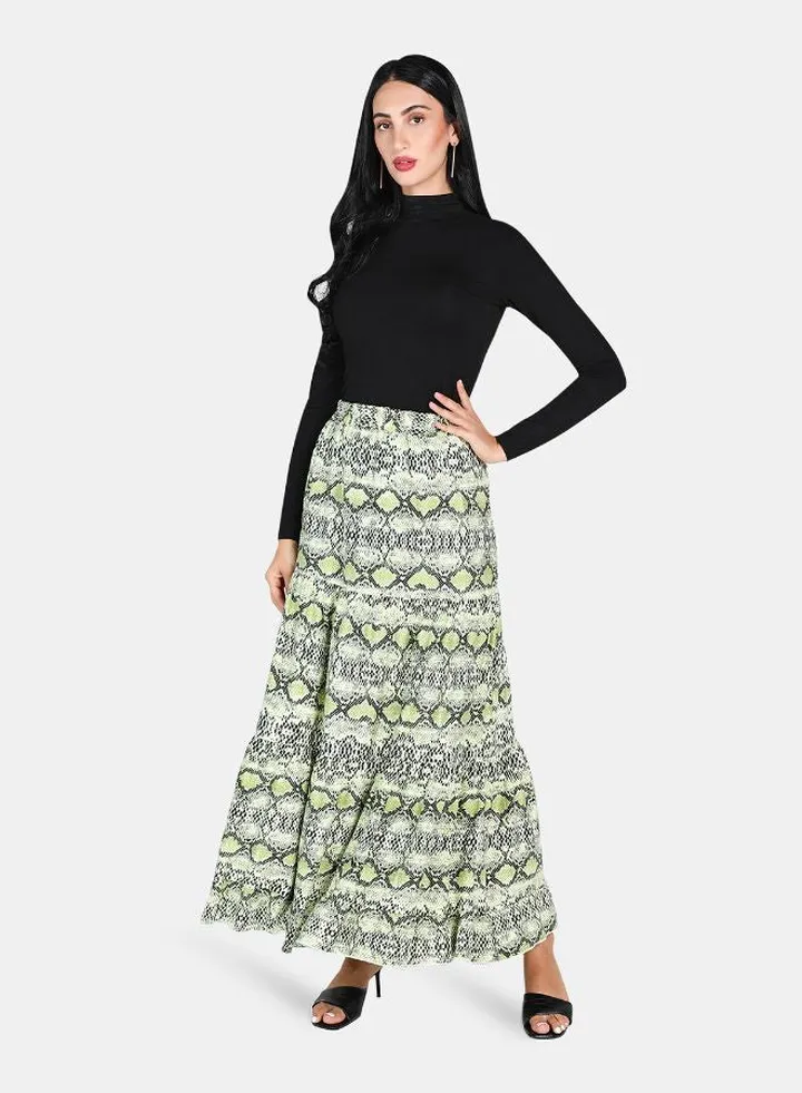 Casual Knitted Skirt Green/White/Black