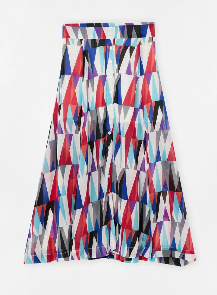 Casual Stylish Printed Midi Skirt With Ruffles Multi Print