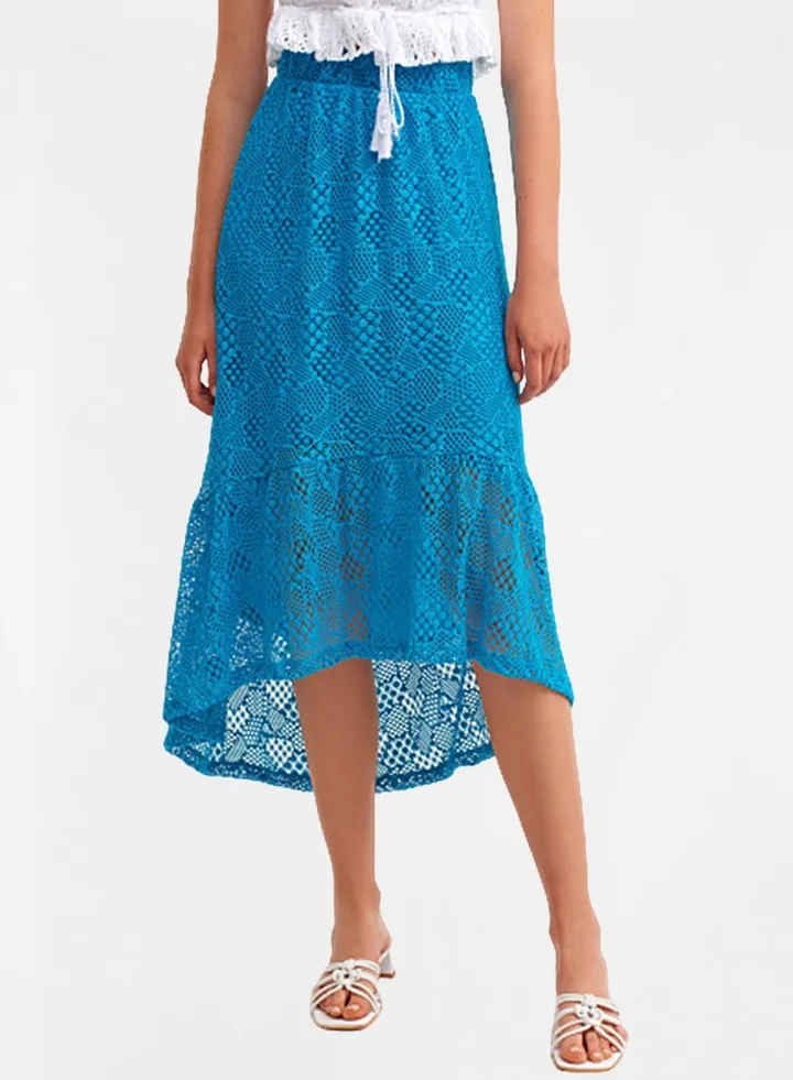 Danpilitek Lace High-Low Skirt Blue