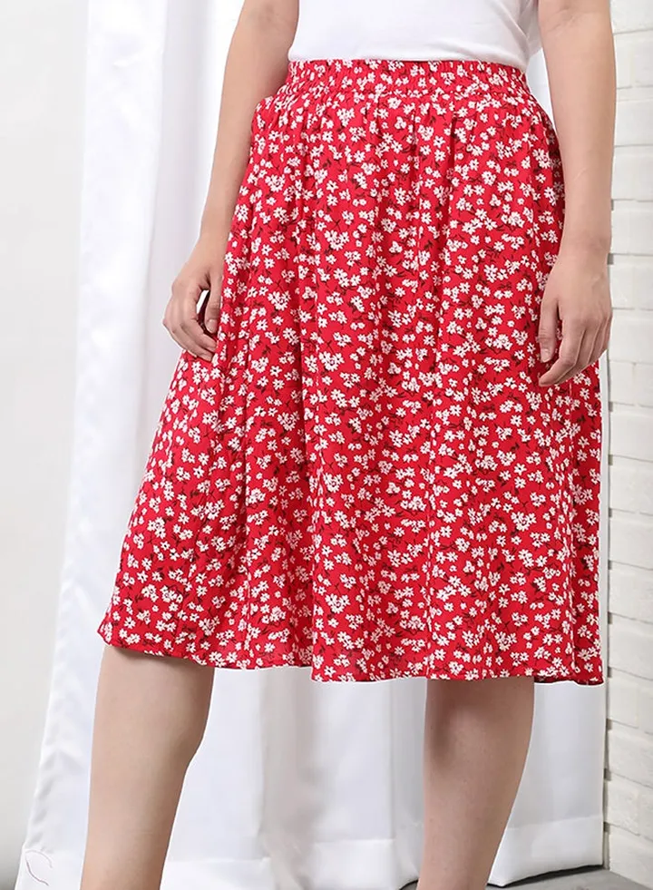 Printed Midi Skirt Red Aop