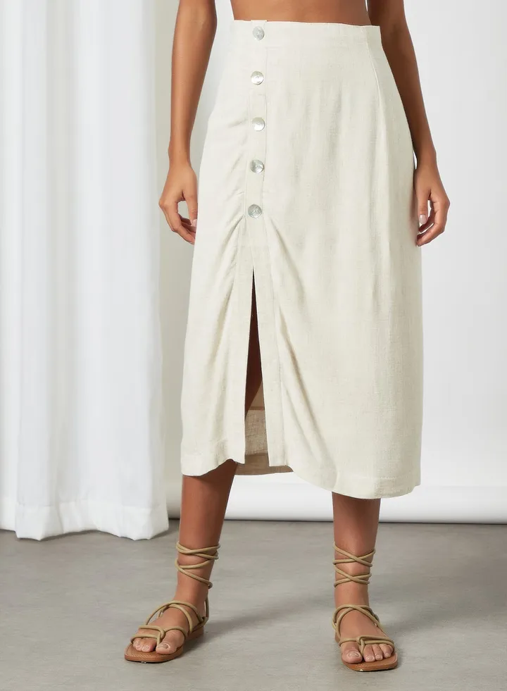 Button Detail Skirt Off-White