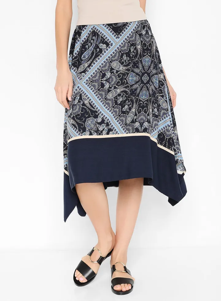 Printed Midi Skirt Blue