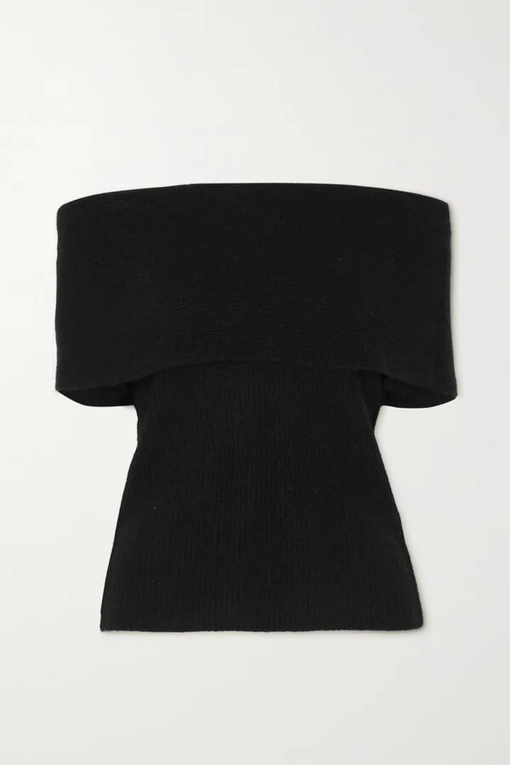 Skin - Portia Off-the-shoulder Ribbed Cashmere Top - Black