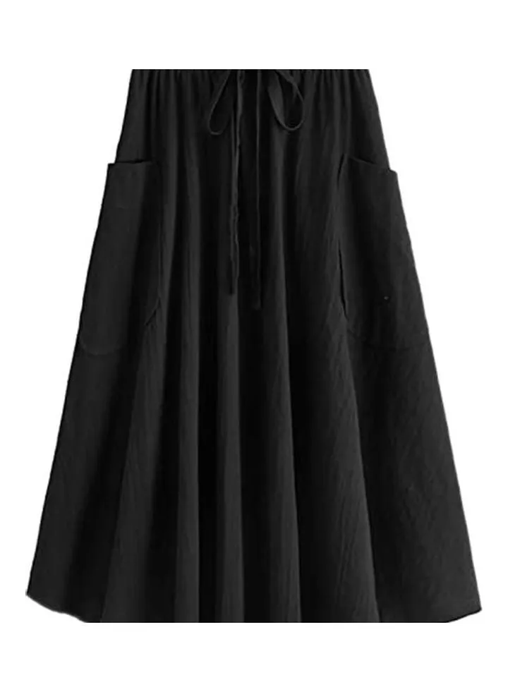 High Waist Pleated A-Line Skirt Black