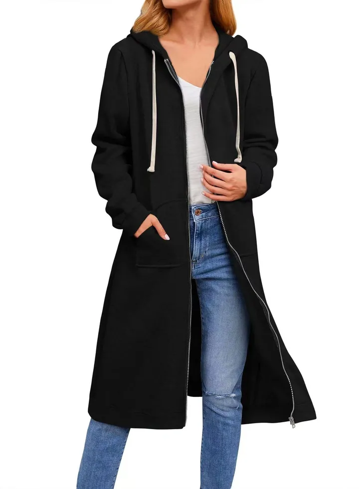 Autumn And Winter New Women's Loose Zipper Long Cardigan Overcoat