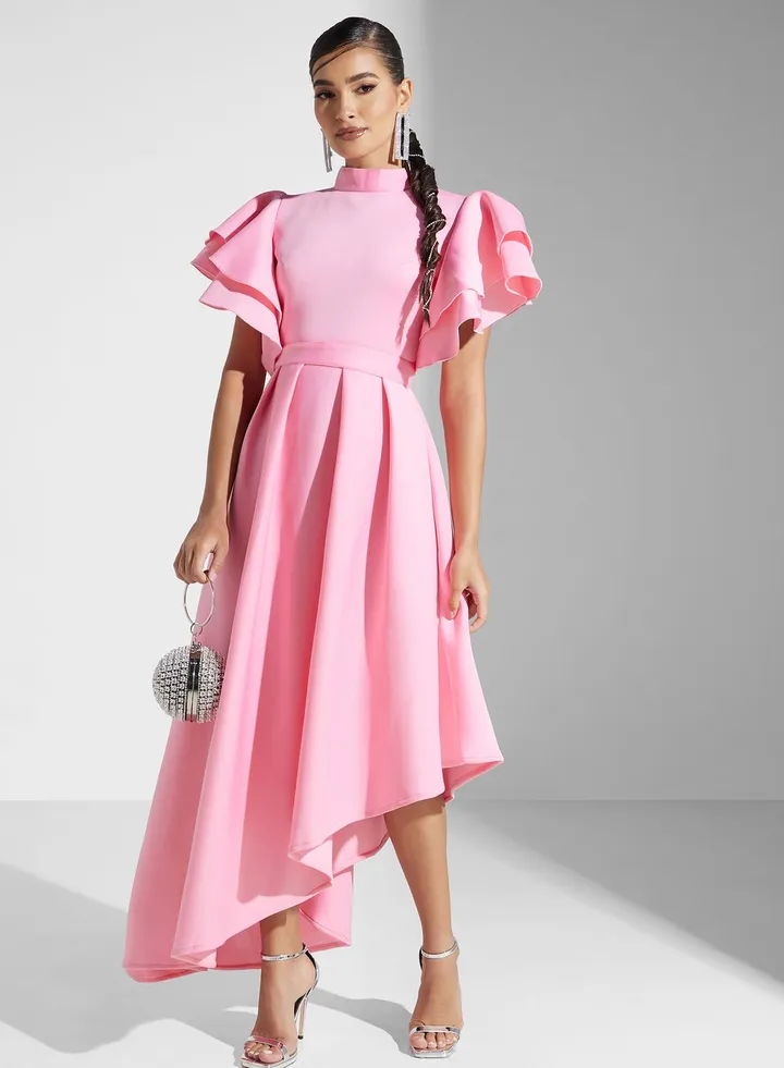 Mock Neck Belted Dress