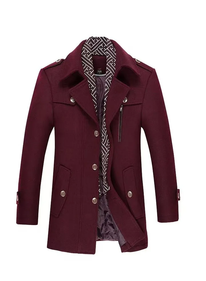 Cross Border Men's Woolen Coat Long Scarf Collar Plus Cotton Thickened Woolen Overcoat