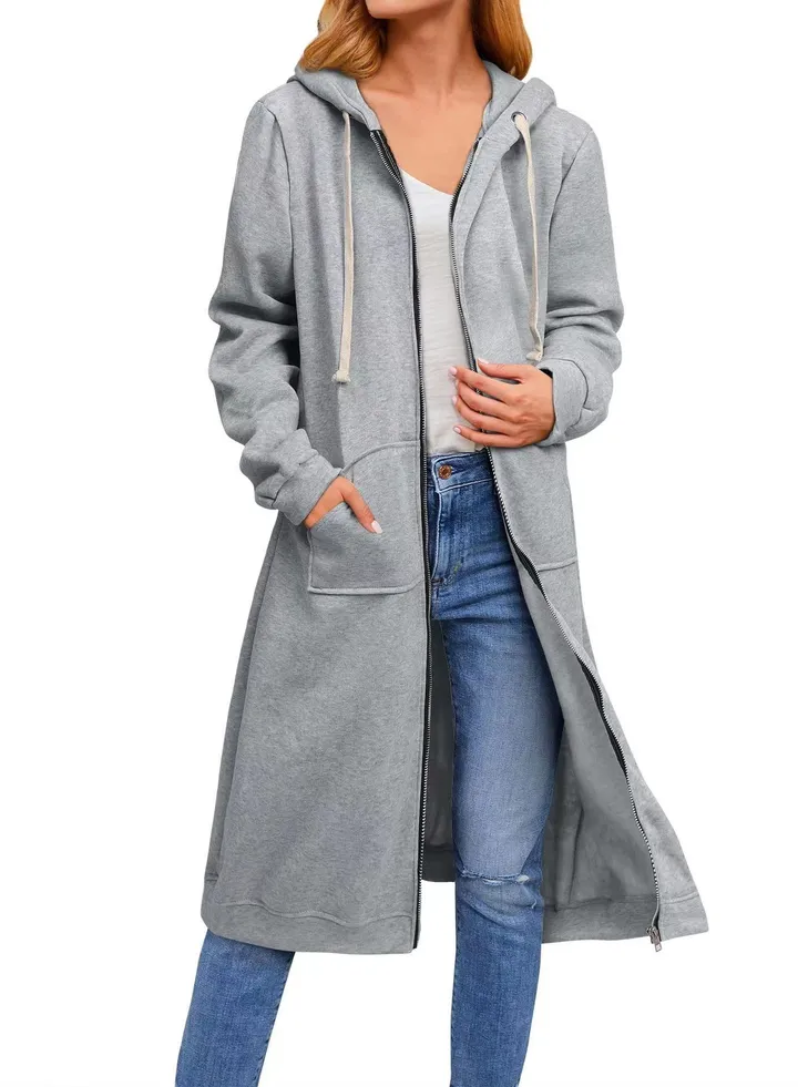 Autumn And Winter New Women's Loose Zipper Long Cardigan Overcoat