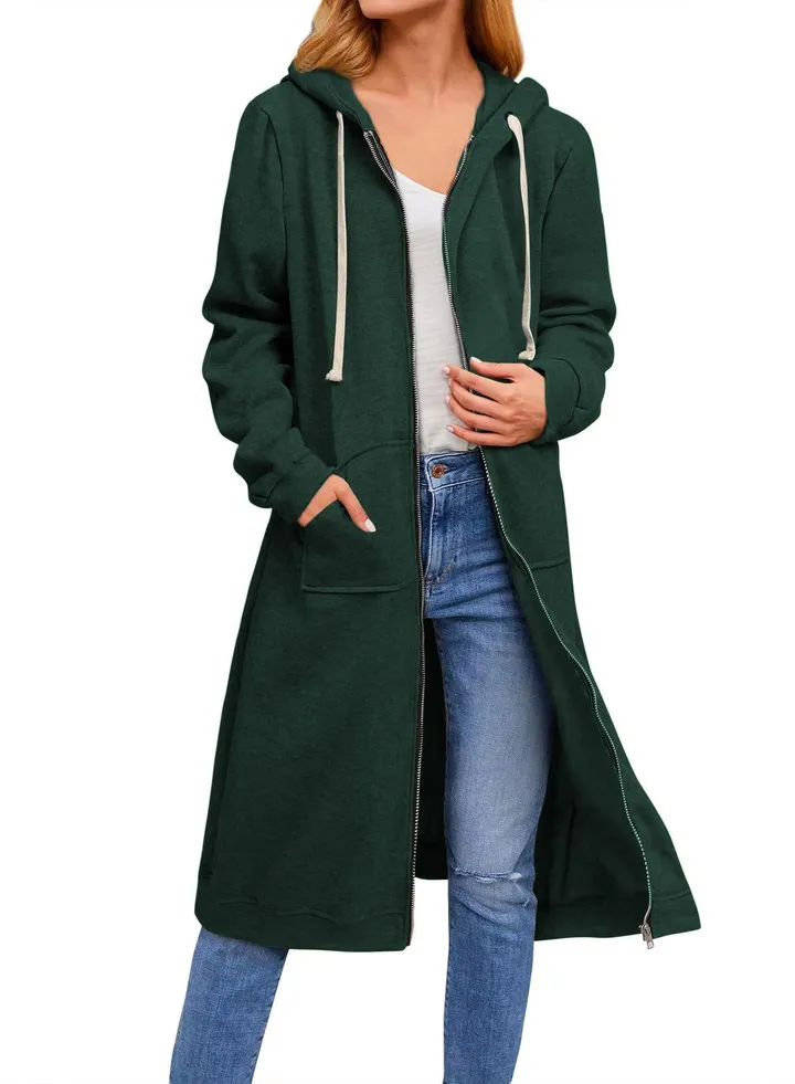 Autumn And Winter New Women's Loose Zipper Long Cardigan Overcoat