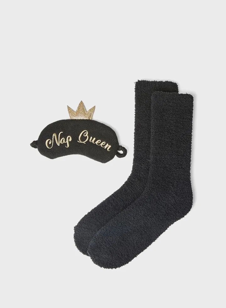 3 Piece Bed Socks And Eye Mask Set