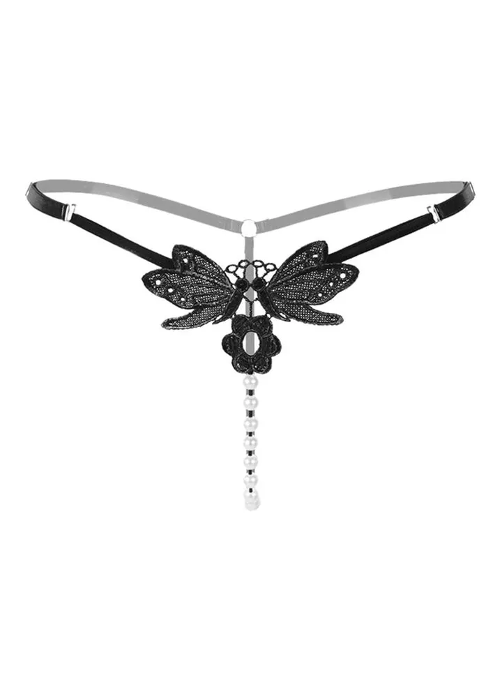 Delicate Butterfly Embroidery Briefs Black