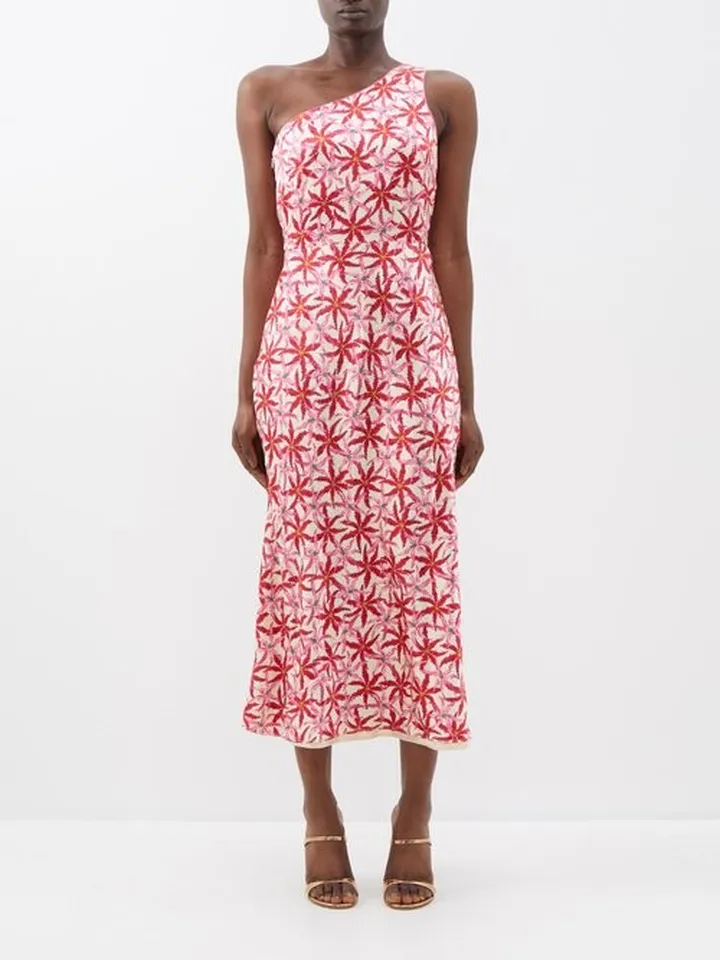 Justine One-shoulder Starfish-print Silk Dress