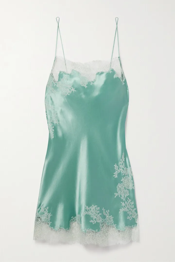 Carine Gilson - Lace-trimmed Silk-satin Chemise - Blue