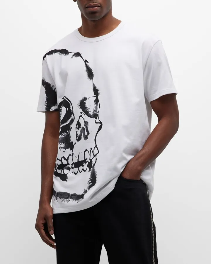 Men's Watercolor Skull-Print T-Shirt