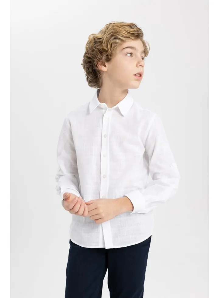 Boy Regular Fit Polo Neck Woven Long Sleeve Shirt