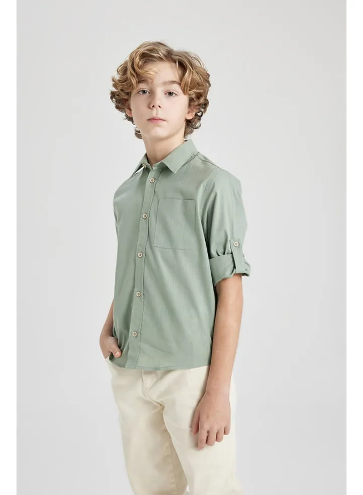 Boy Regular Fit Polo Neck Woven Long Sleeve Shirt
