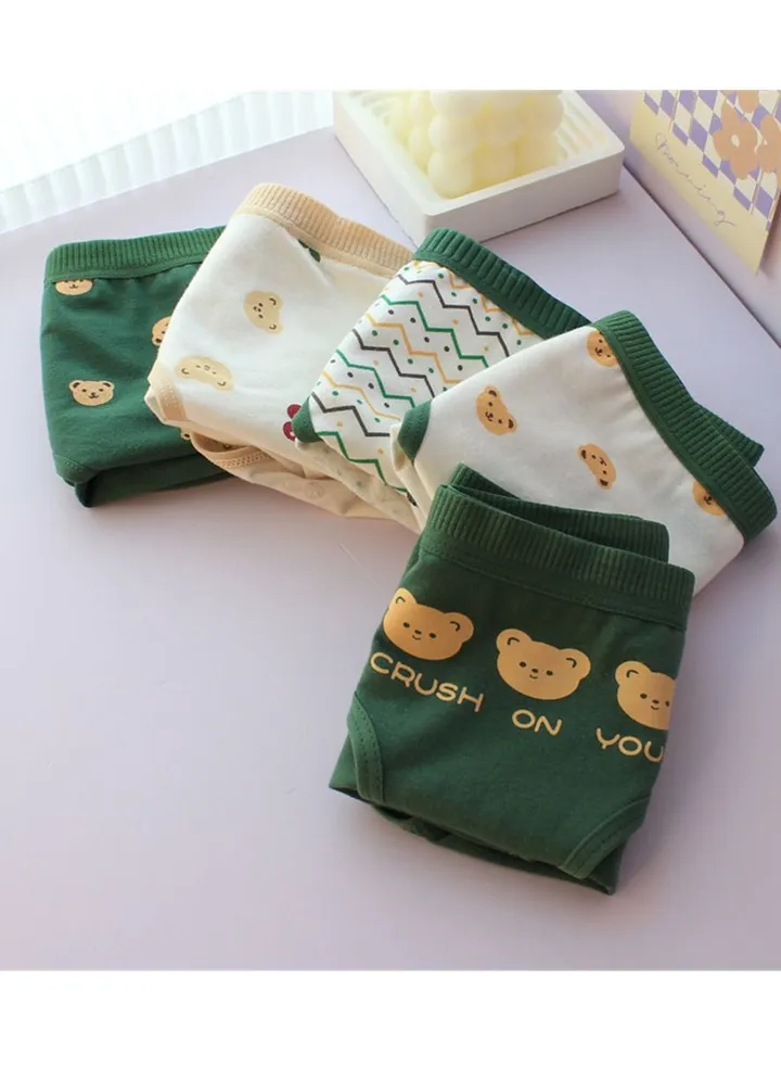 5 Pack Mid Waist Briefs Cute Style Cotton Underwear Ladies Mid Waist Comfortable Breathable Cute Girls Briefs
