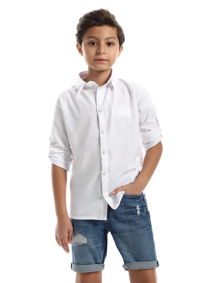 Boys Casual Roll Up Sleeves Cotton Shirt