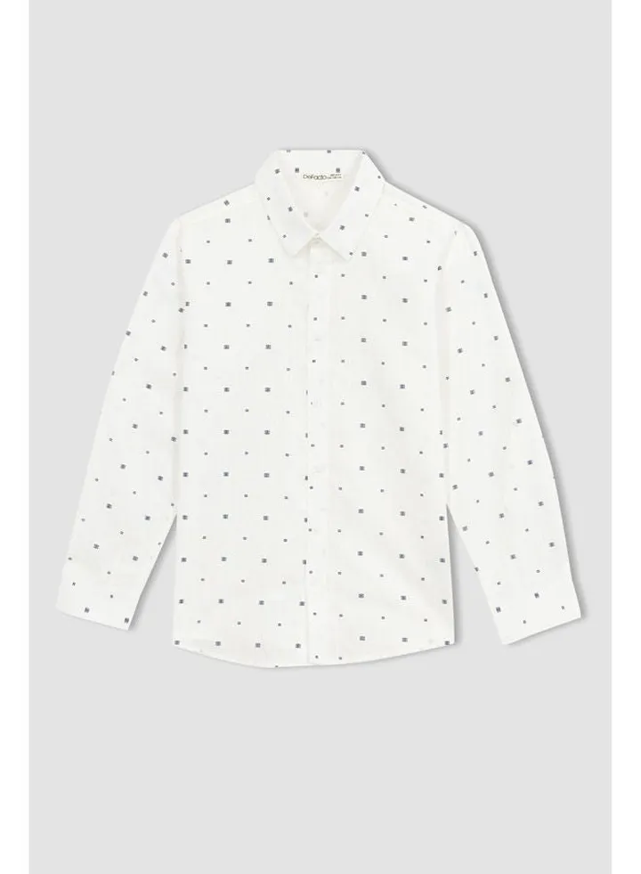 Boy Regular Fit Polo Neck Woven Long Sleeve Shirt