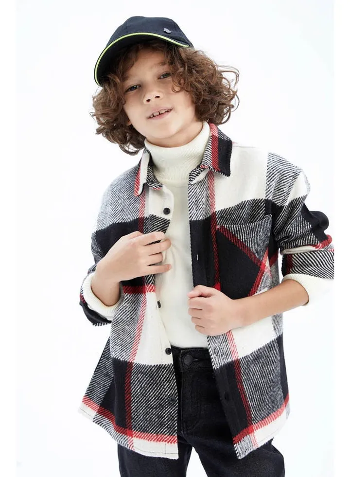 Boy Oversize Fit Polo Neck Woven Long Sleeve Shirt