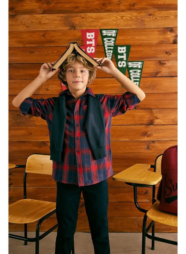 Boy Oversize Fit Polo Neck Long Sleeve Woven Long Sleeve Shirt