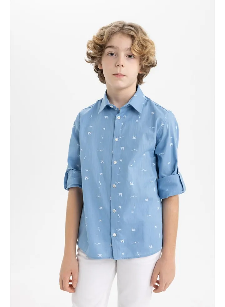 Boy Regular Fit Polo Neck Woven Long Sleeve Shirt