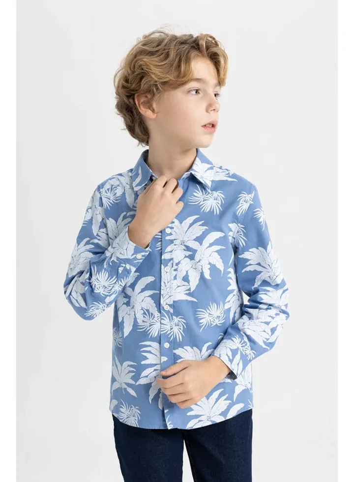 Boy Regular Fit Polo Neck Woven Long Sleeve Shirt