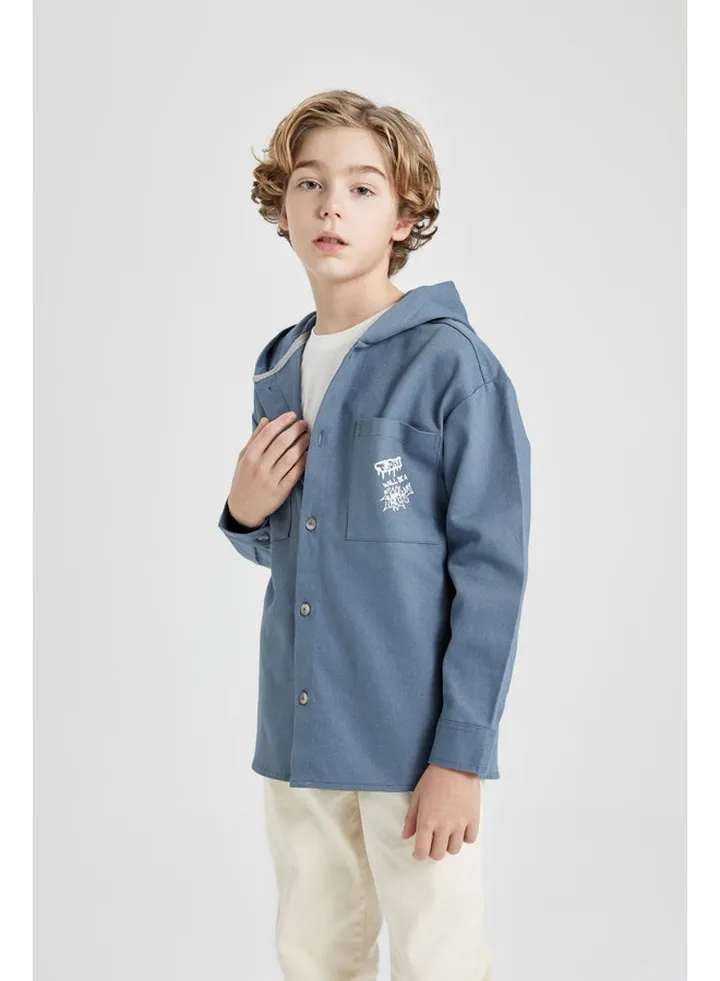 Boy Hooded Woven Long Sleeve Shirt