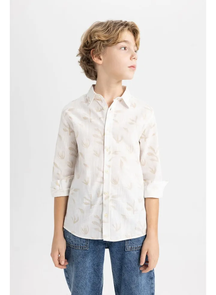 Boy Regular Fit Polo Neck Woven Long Sleeve Shirt