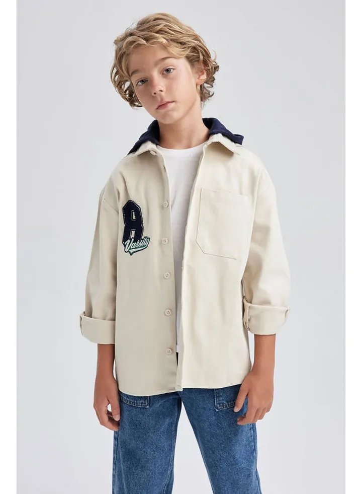 Boy Oversize Fit Hooded Long Sleeve Woven Long Sleeve Shirt