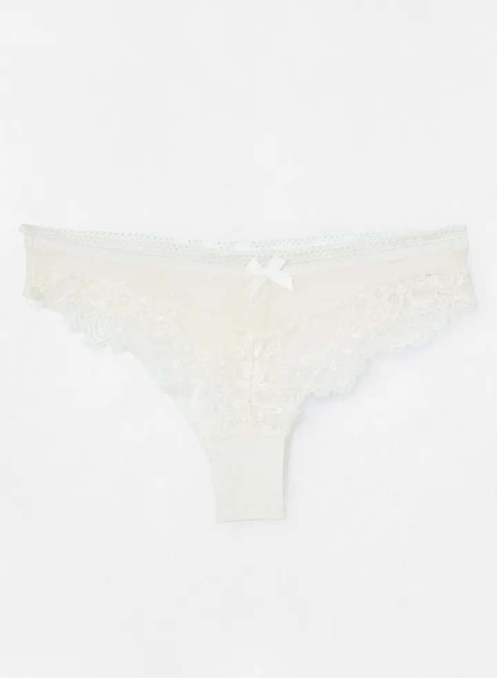 Lace Detail Brazilian Briefs White
