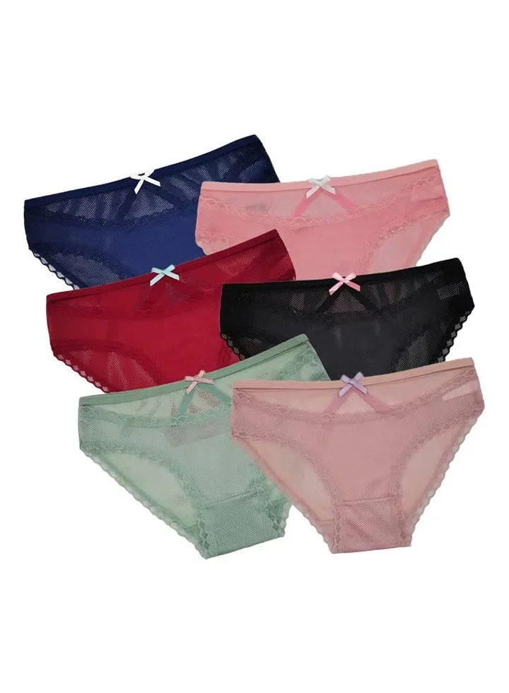 Zeemey 6 Pack Women Lace Underwear Charming Breathable Hipster Panties Stretch Bikini Briefs Lingerie
