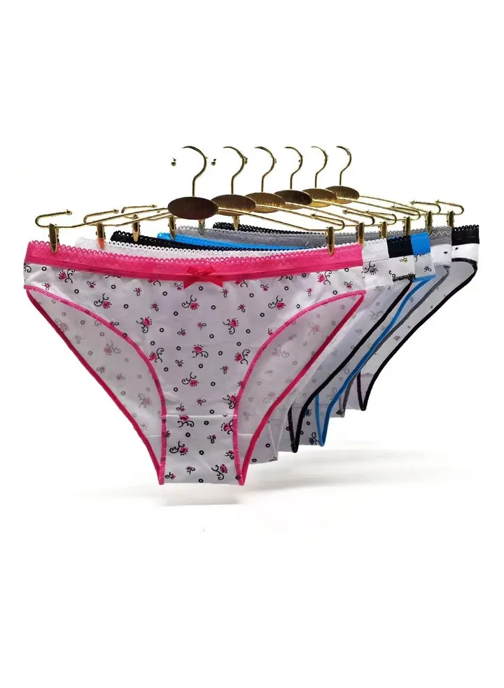 Zeemey 6-Piece Cotton Bikini Breathable Panties Low Waist Fashionable Ladies Charming Thick Bottom