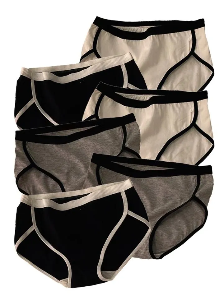 Zeemey 6-Piece Cotton Sport Bikini Breathable Panties Low Waist Fashionable Ladies Charming Thick Bottom