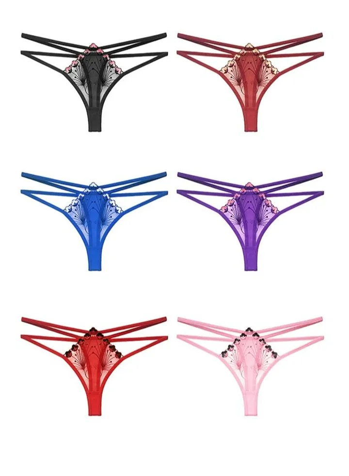 Zeemey 6 Pack Womens Charming Floral Lace Breathable Stretch G-String Thongs Panties Underwear Low Rise T-Back Underpants
