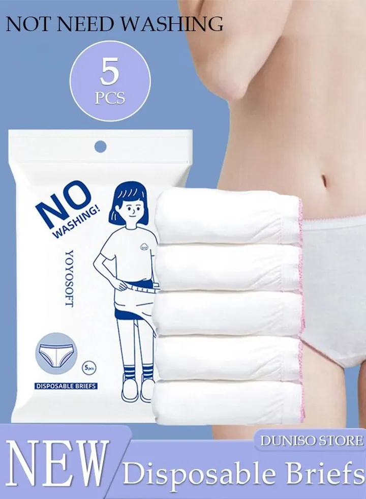 5PCS Women's Disposable Briefs 100% Cotton Disposable Underwear Postpartum Sterile Panties Mid Waist Panties for Pregnant Confinement Travel Hospital Stays Underpants White