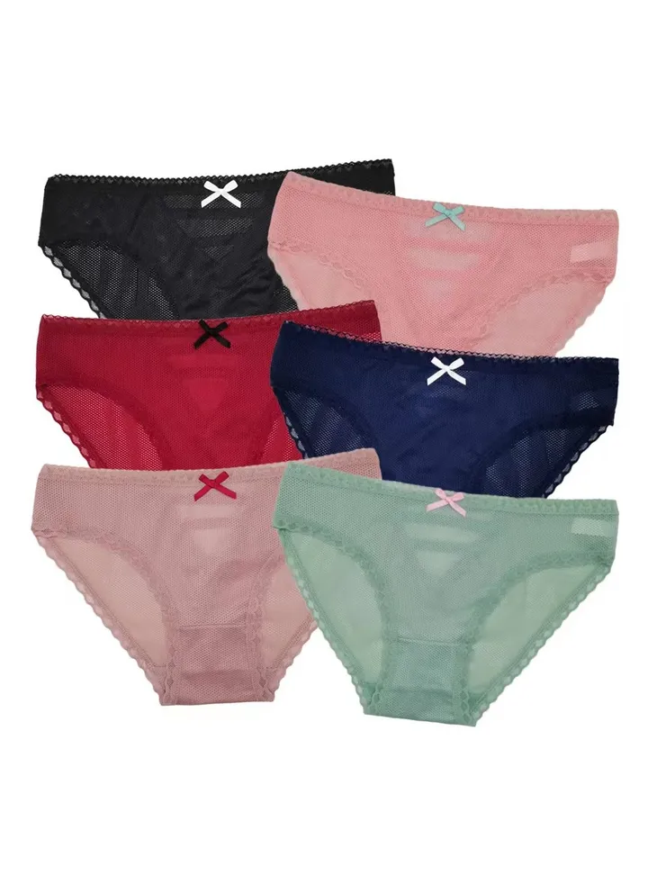 Zeemey 6 Pack Women Lace Underwear Charming Breathable Hipster Panties Stretch Bikini Briefs Lingerie