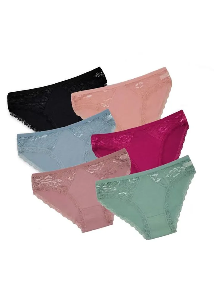 Zeemey 6-Piece Cotton Bikini Breathable Panties Low Waist Fashionable Ladies Charming Thick Bottom