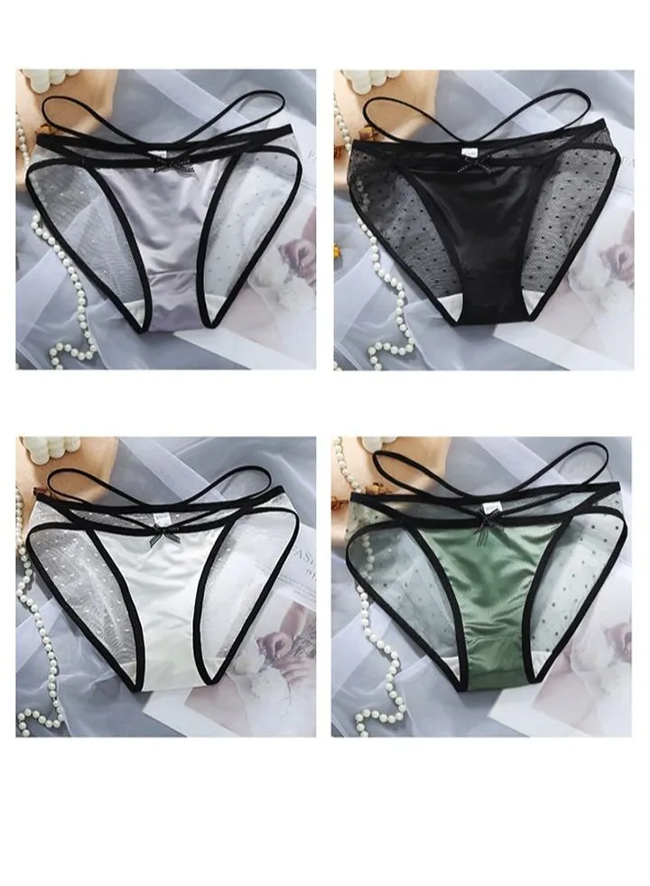 Zeemey 4 Pack Women Charming Lace Underwear Brief for Women Frozen Silk Seamless Panties with Silky Touch