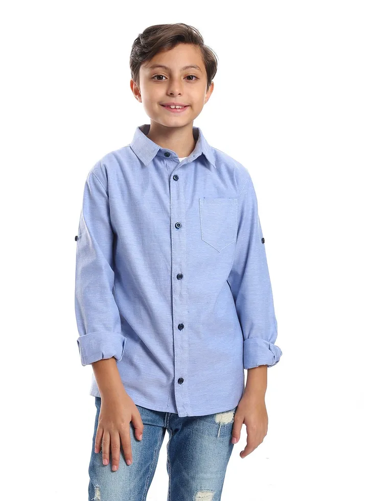 Boys Casual Roll Up Sleeves Cotton Shirt