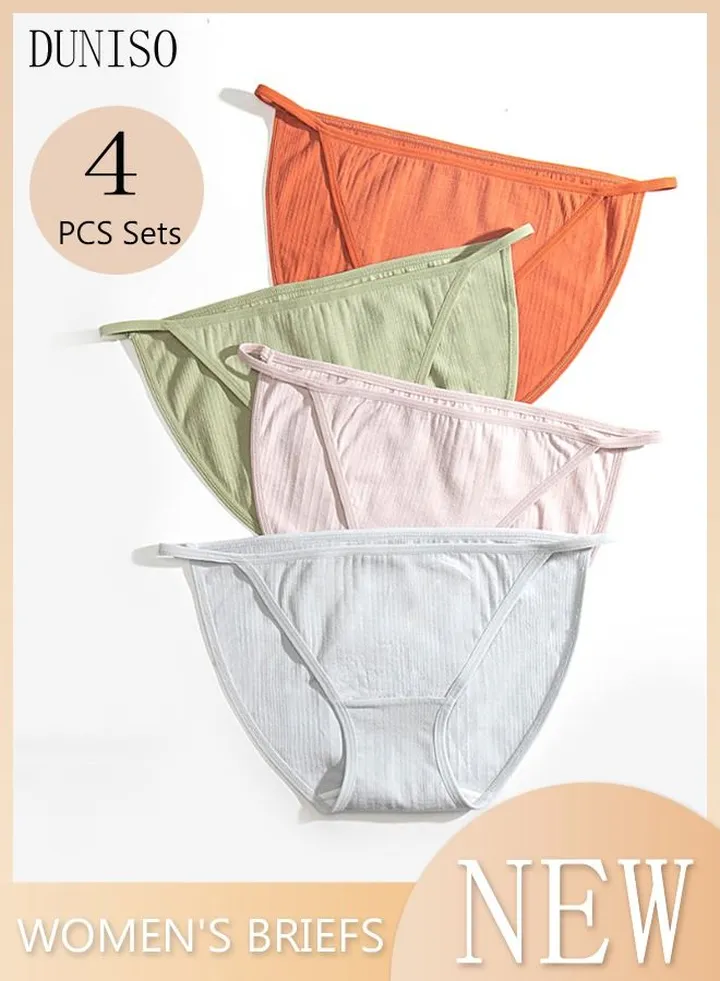 4PC Women's Briefs Ladies Girl's Low-waist Cotton Underwear High Stretch Panties Soft Underpants Underwear Comfort and Breathable Panties Multicolor