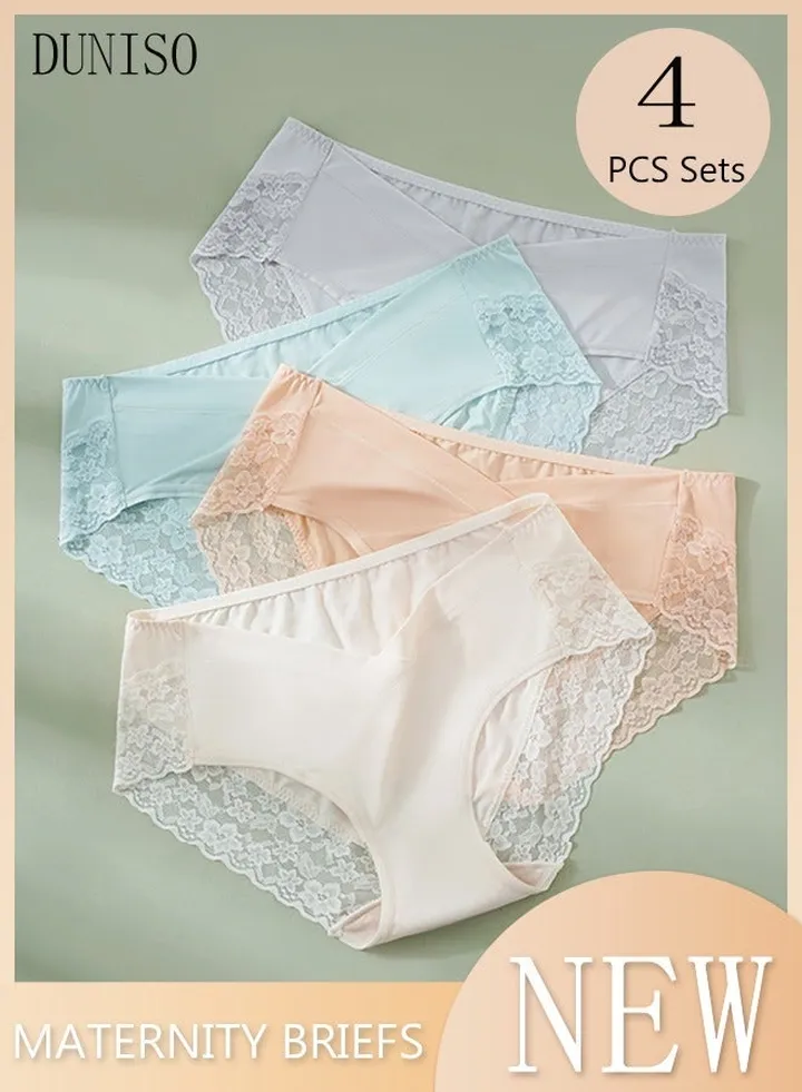 4PC Women's Briefs Maternity Low-waist Underwear Pregnancy Postpartum Panties High Stretch Panties Soft Underpants Underwear Full Coverage Panties Multicolor