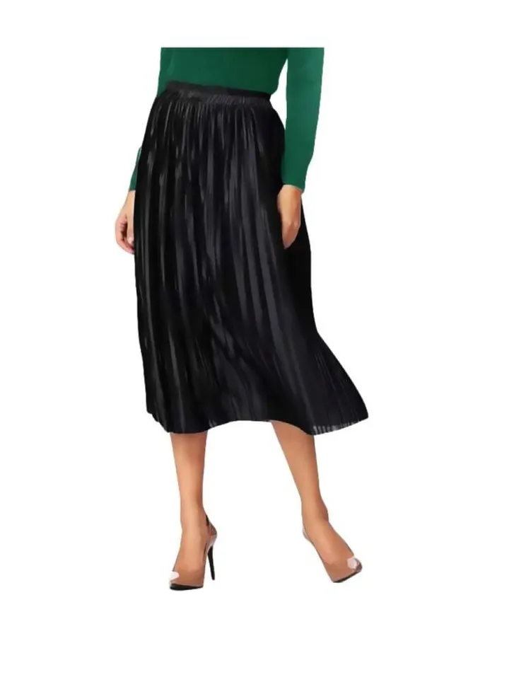 High Waist Elasticated Midi Skirt Black